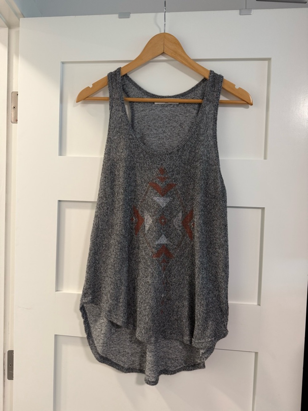 Project Social T Gray Knit Tank with Rust Aztec Motif - Women's Top